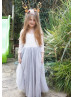 Ivory Lace Gray Tulle Cheap Flower Girl Dress